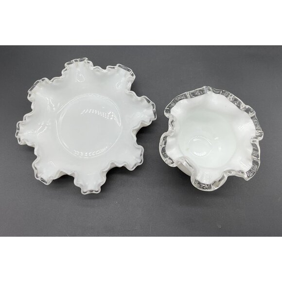 Vintage Silvercrest Fenton Vase & Dish Milk Glass 4"H x 7.5"D - Picture 5 of 7